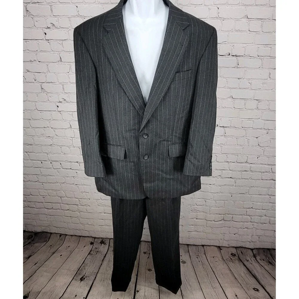Oscar De La Renta Grey Pinstripe 100% Wool Blazer Suit Set Size 42R 36W (33x29)
